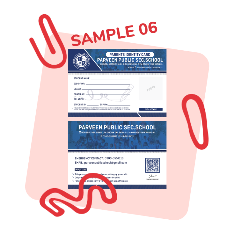 Fee card sample - The School PK
